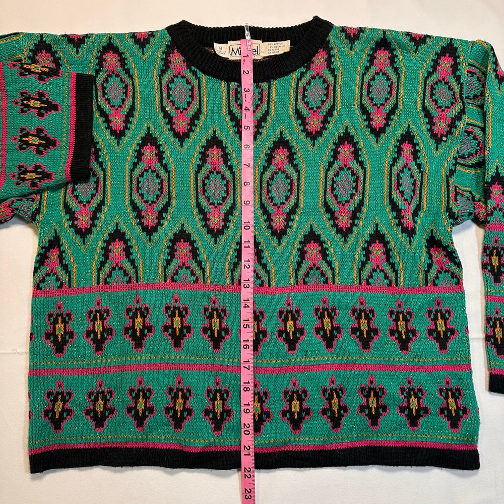 Michel | Vintage 1990s Cropped Metallic Geometric Knit Sweater | Jewel Tone | M - Picture 7 of 9